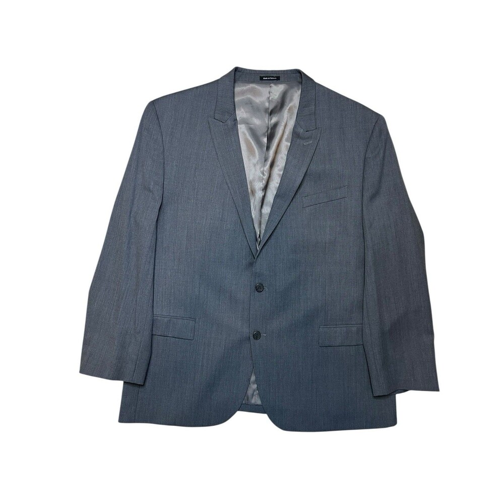 Egara Men's Blazer Jacket Sport Suit Coat 50L Long All Season Wool Gray Slim Fit